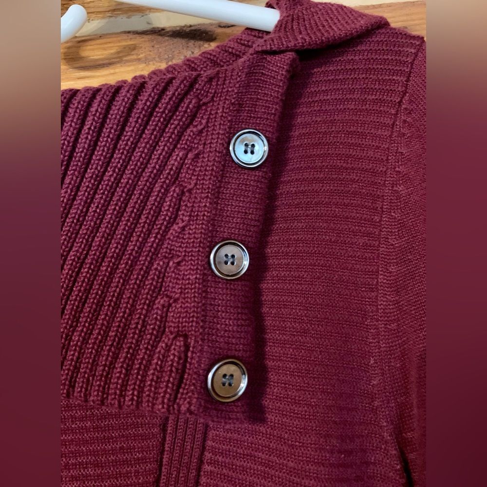 Style & Co. Tunic Length Burgundy Sweater with Angled Flap Collar Medium - Picture 3 of 10
